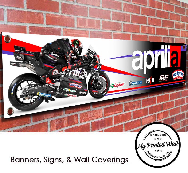 Aprilia 2026 Marco Bezzecchi Moto GP Team Garage PVC Banner Aprilia 2026 Marco Bezzecchi Moto GP Team Garage PVC Banner
