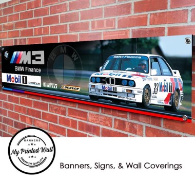 BMW e30 M3 Mobil 1 Touring Car Garage PVC Banner